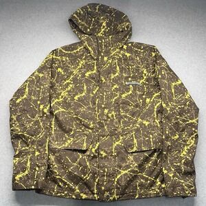 Burton Dryride Snowboard Jacket Brown Neon Yellow Splatter Mens Small Hooded